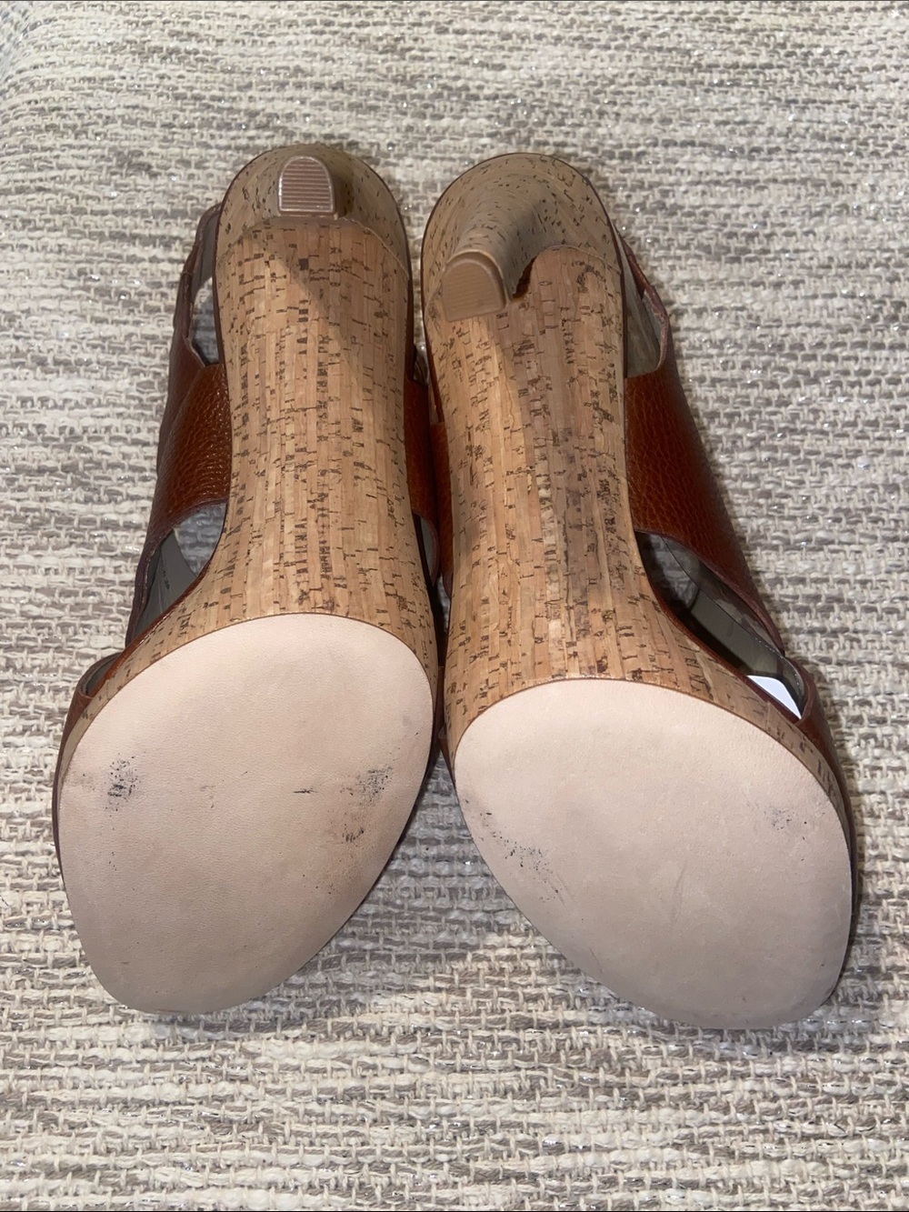 Via Spiga brown leather slingback sandals cork-wrapped platform heel size 7.5 US - Picture 9 of 9